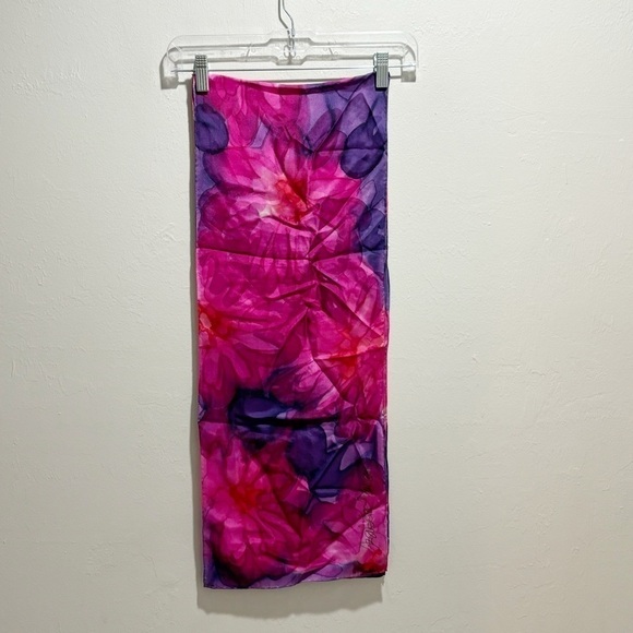 IZABELA SAUER Signed Hand Painted Silk Scarf Hand Rolled Purple Pink 22” X 60” - Picture 1 of 6